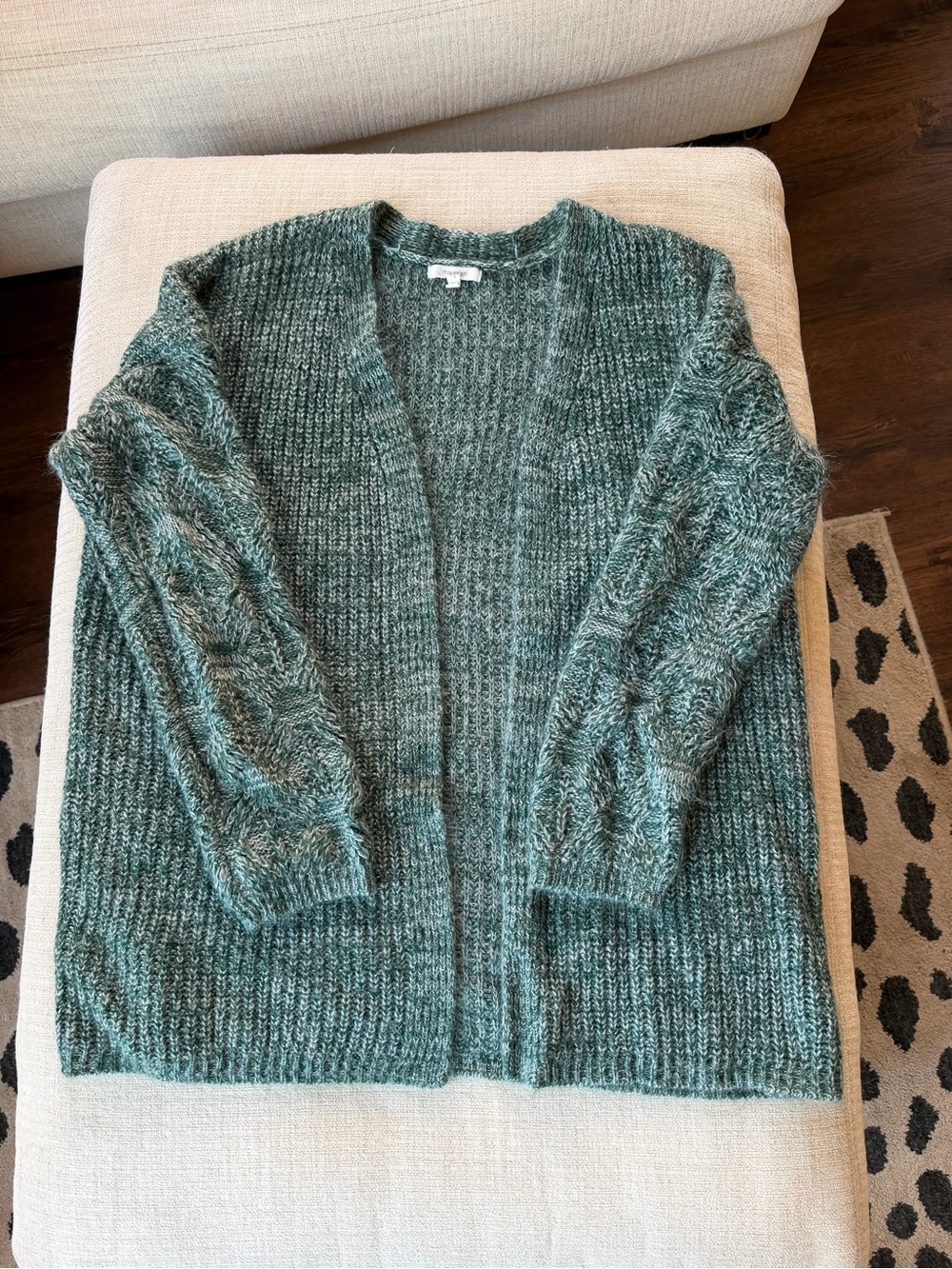 Maurices Teal-Blend Open Cardigan with Cable Sleeves